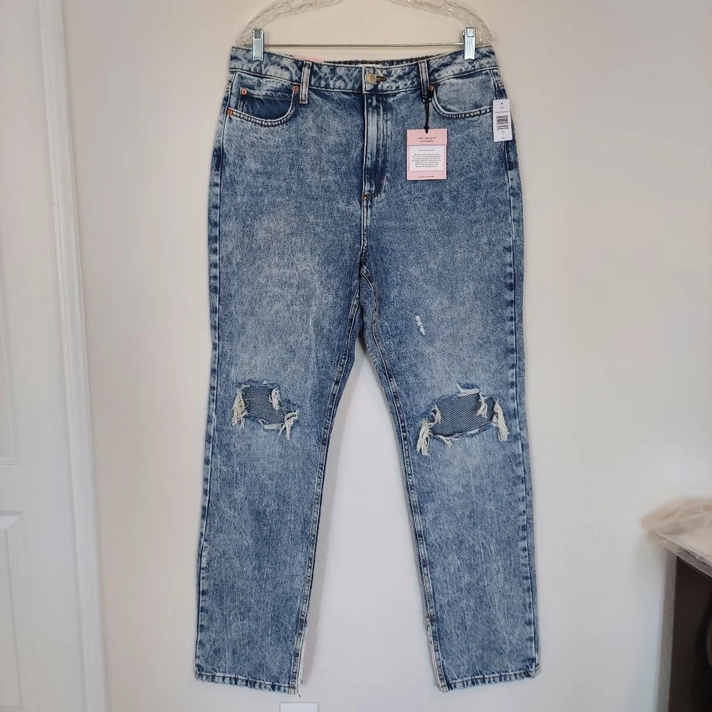 AVEC LES FILLES Workshop Blue Wash High Rise‎ Distressed Jeans Size 32 NWT